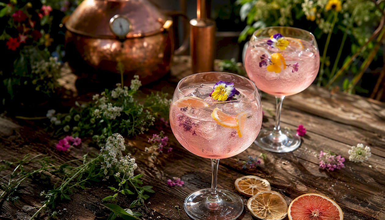 Cocktails au gin subtilement parfumés aux agrumes et aux fleurs