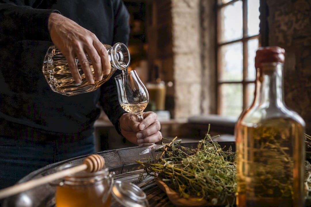 Un habitant de Wallonie sert un gin artisanal, élaboré localement.