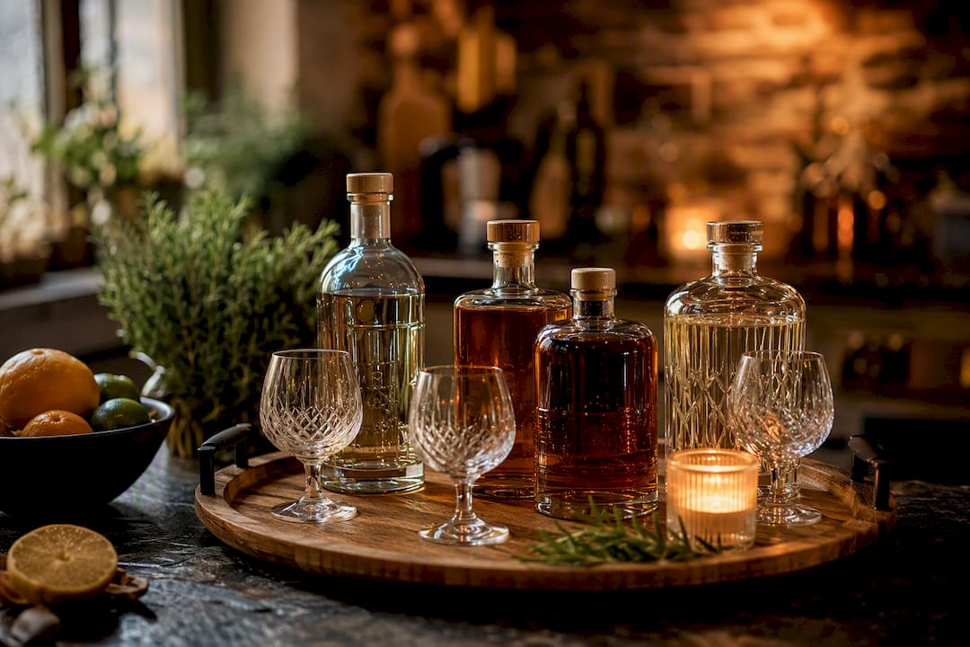 Coffret cadeau de spiritueux artisanaux accompagné de verres de dégustation