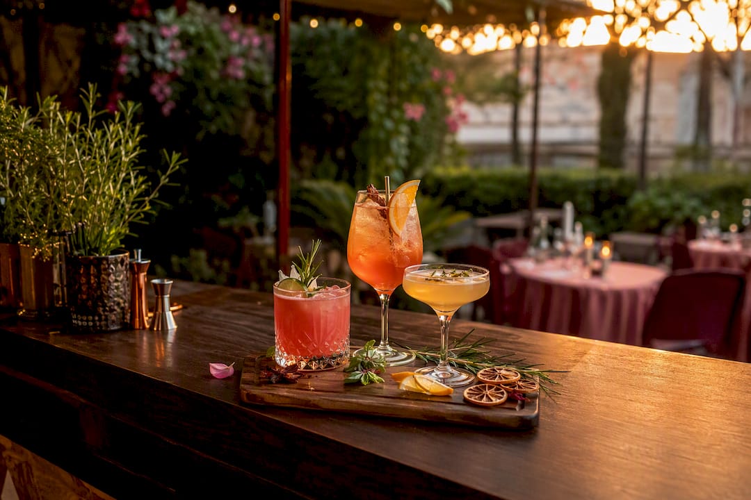 Bar à cocktails élégant aux boissons colorées
