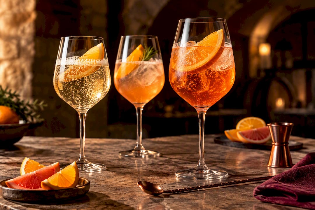 Trois spritz à base de différentes eaux pétillantes
